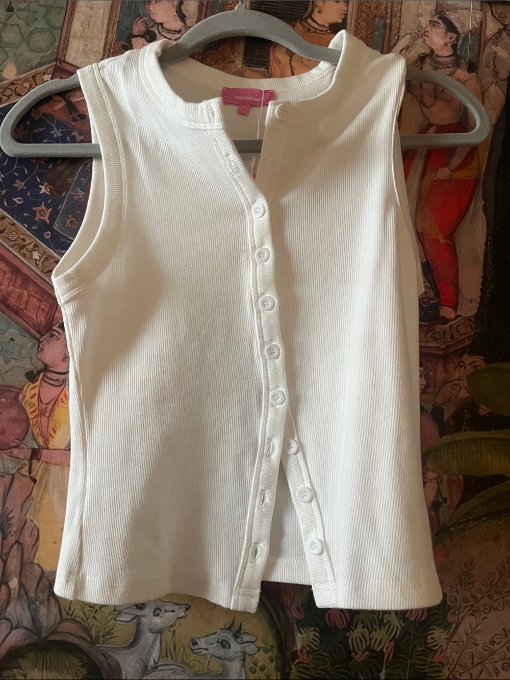 Edikted White Ribbed Button-Front Tank Top
